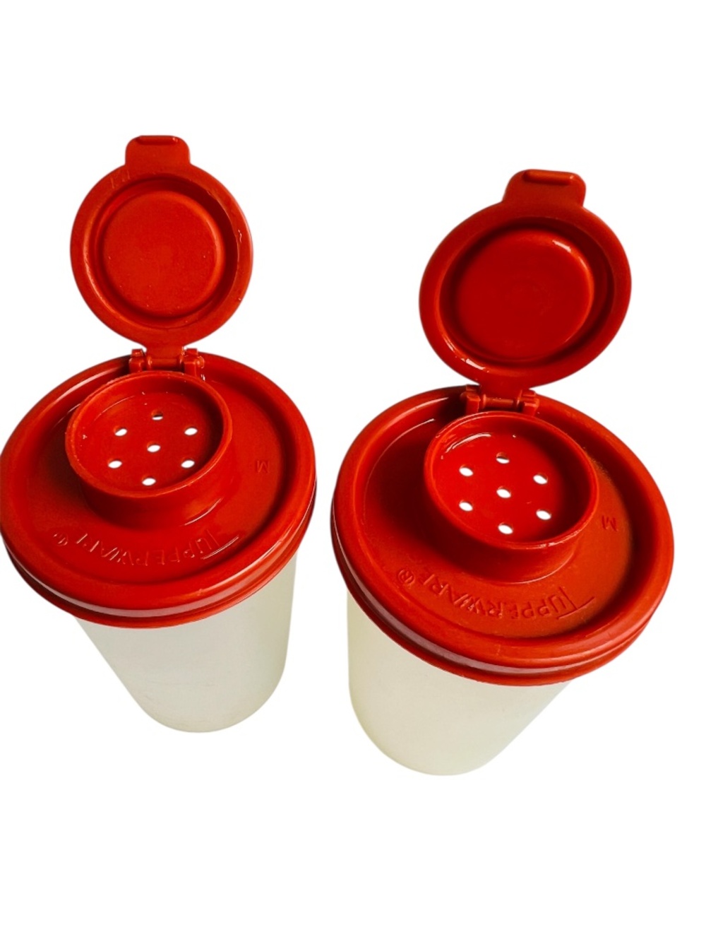 Salt and Pepper Shakers Tupperware Reddy Rust Lids Vintage